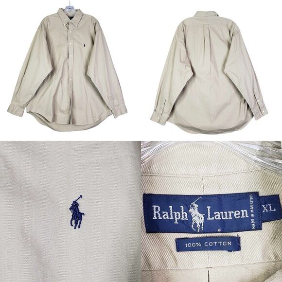 Polo Ralph Lauren Shirt Oxford Men's XL Solid Tan Beige Long Sleeve Button Down - Picture 1 of 10